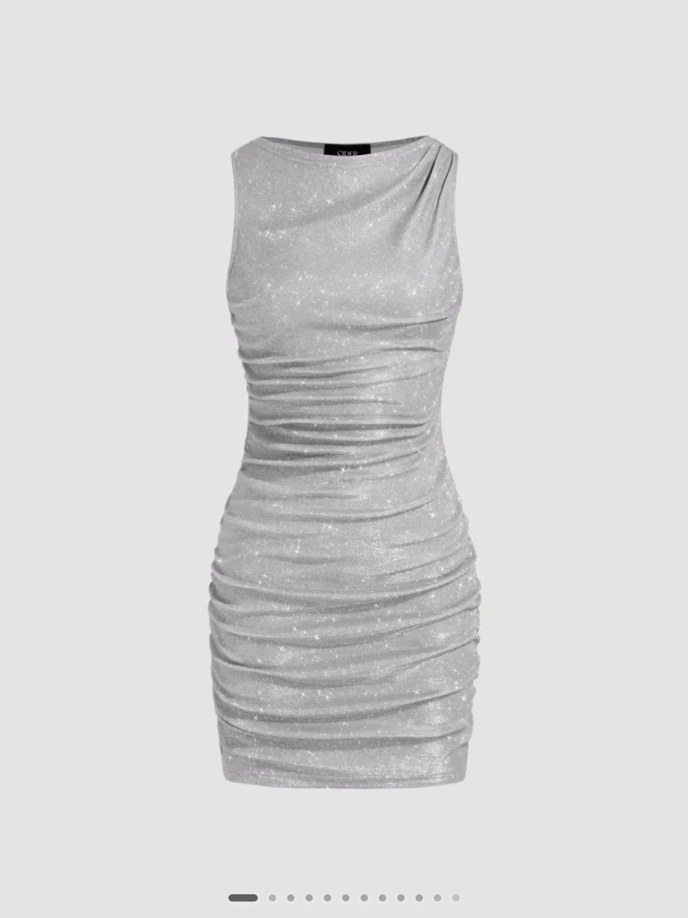 Cider Silver Shimmer Ruched Mini Dress